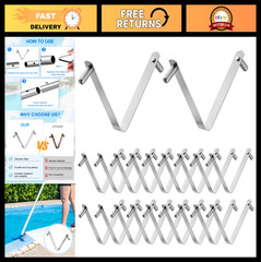 20 Pack Stainless Steel Pool Pole Clips V-Clips for Skimmer Brush & Vacuum Handl