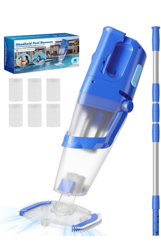 Cordless Pool Vacuum with Telescopic Pole, 18.5 GPM Powerful Suction – Deep Blue