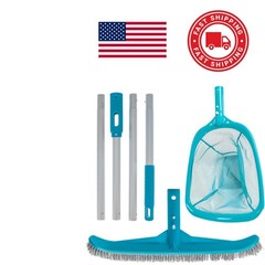 Complete Pool Maintenance Set with Nylon Brush and 5 Section Telescopic Pole