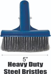 5&Prime; Heavy Duty Pool Brush for Stubborn Stains, Steel Bristles