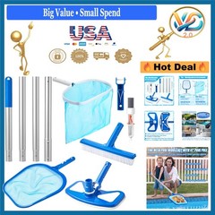 Pool Cleaning Kit 5 Pieces with Aluminum Telescopic Pole, Brush, Skimmer Net,…
