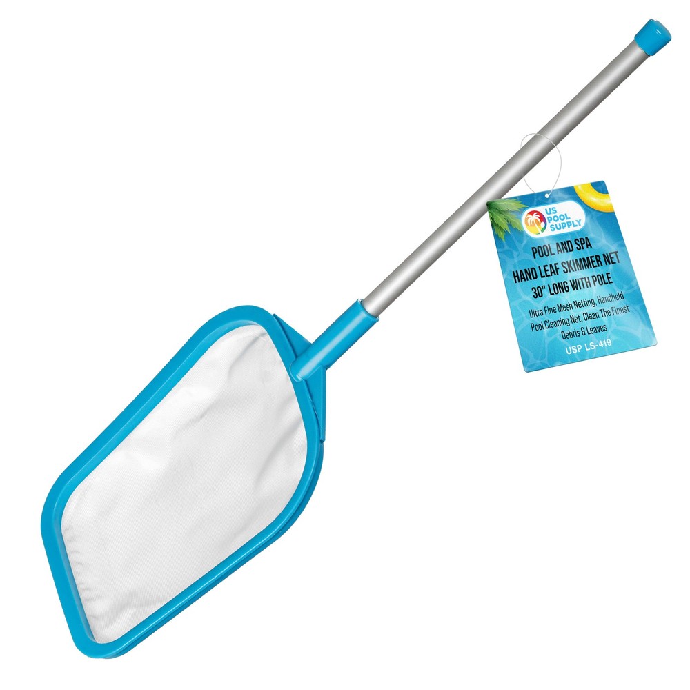 30&Prime; Swimming Pool Hand Leaf Skimmer Net & Pole – Ultra Fine Mesh Netting
