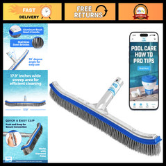 Extra-Wide 18&Prime; Heavy Duty Pool Brush – Metal Head, Stainless Steel Bristles, Cur