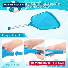 Pool Skimmer Net with Pole Fine Mesh Leaf Rake Cleaning Tool for Pool