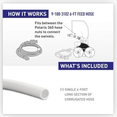 Pool Cleaner 6ft Cuffless Feed Hose Replacement For Polaris 360 Cleaner 91003…
