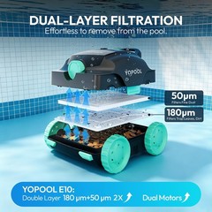 Cordless Robotic Pool Cleaner, Dual-Layer Filtration 100-Min, 860 Sq.Ft