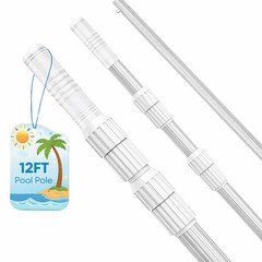 WXFANA 12FT Telescopic Pool Pole, Pool Skimmer Pole Heavy Duty, Adjustable 3 …