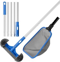 Pool Cleaning Kit with 70.5 In Pole Half Deep Skimmer Net 12 In Round Brush