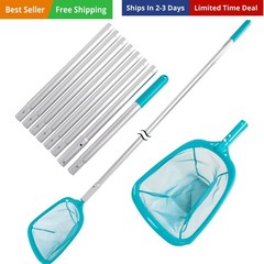 11.5 Foot Swimming Pool Leaf Skimmer Net with Telescopic Aluminum Pole, 8 Sec…