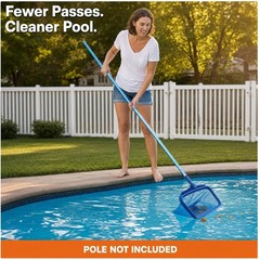 Deep Bag Leaf Rake for Pools – Fits Standard Poles, Blue