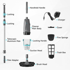 Rechargeable Cordless Pool Vacuum – 60 Min Runtime, 16 Gal/Min Suction