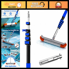 Telescopic Pool Brush 3-12FT, 18&Prime; Cleaning Tool for Walls & Floors, Dual Lock