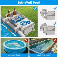 Pool Storage Basket 2 Pack with Cup Holders Hooks Organizer Above Ground Pool
