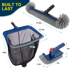 Deluxe Swimming Pool Cleaning Kit Including Pool Skimmer Net with Rubber Edge, 1