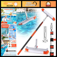 16FT Telescoping Pool Cleaning Pole with 19&Prime; Brush Head – Heavy Duty Adjustable
