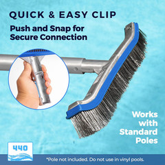 Heavy Duty Pool Brush – 18-Inch Extra-Wide Metal Brush Head with Stainless Steel