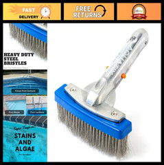 Heavy Duty 5&Prime; Pool Brush with Stainless Steel Bristles & Aluminum Handle – Clean