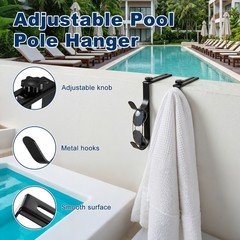 2-Pack Pool Pole Hanger, Adjustable Iron Pool Hooks for Garden Tools [Black]