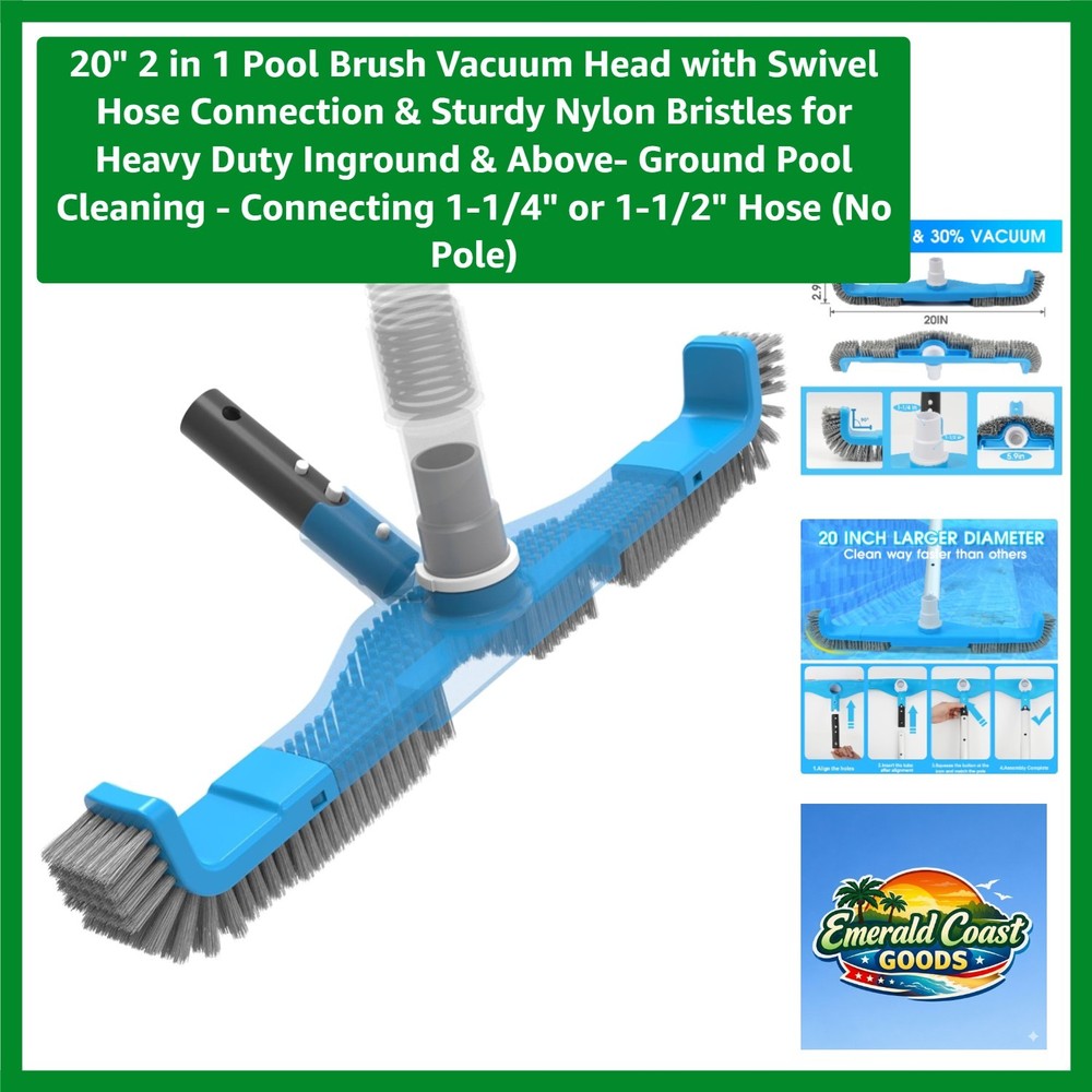 20&Prime; Pool Brush Vacuum Head for Inground & Above-Ground Pool Cleaning