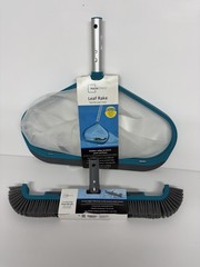 Combo Pack -1Teal & Gray Pool Leaf Rake and 1Pool Brush with Aluminum Frame