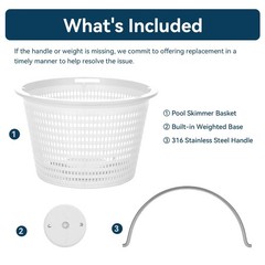 HeavyDuty Pool Skimmer Basket with Stainless Steel Handle, Fits Hayward &