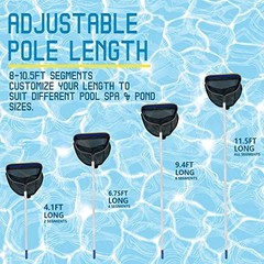 Pool Skimmer Net 17x16x17 Inch Fine Mesh Leaf Rake 3-10 ft Adjustable Aluminum