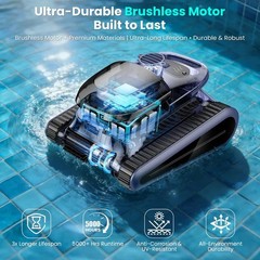 Seauto Cordless Robotic Pool Cleaner 3H Wall-Waterline Cleaning Up to 2150sq.ft
