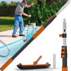 16FT Telescoping Pool Pole with Brush, Heavy Duty Reinforced Aluminum Telesco…