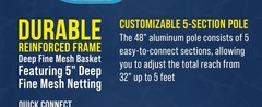 Pool and Spa Skimmer Net with Pole, Long Handheld Ultra-Fine Mesh Pool Skimmer