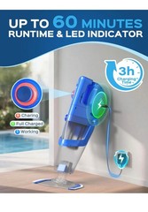 Cordless Pool Vacuum with Telescopic Pole, 18.5 GPM Powerful Suction – Deep Blue