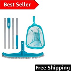 Deluxe Pool Care Set: Leaf Skimmer Net, Nylon Brush & Adjustable Telescopic Pole