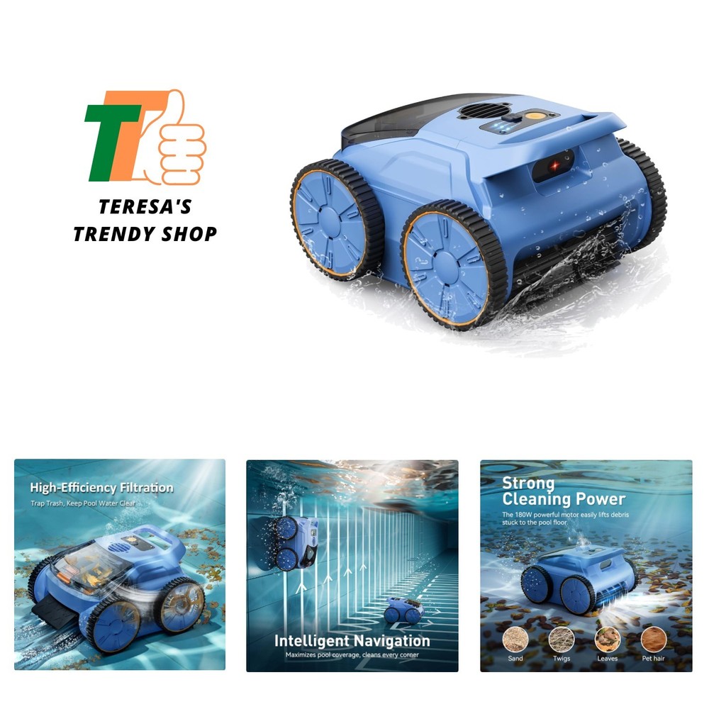 Automatic Pool Cleaner with 180 Min Runtime & Wall Climbing – Battery Powered