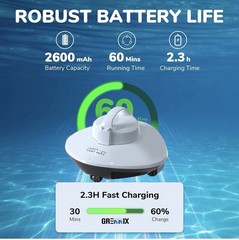 Cordless Swimming Pool Automatic Water Cleaner Robotic, Auto-Docking with Filter