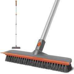 Eazer 2-in-1 Floor Scrub Brush with Long Handle, Soft/Hard 60in, Orange