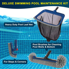 Deluxe Swimming Pool Cleaning Kit Including Pool Skimmer Net with Rubber Edge, 1