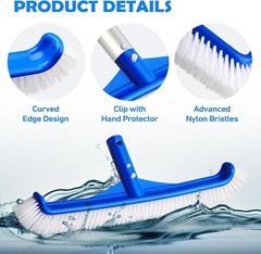 Pool Brush – 17&Prime; Pool Brush Head for Cleaning Pool Walls, Curved Ends High-Ef…