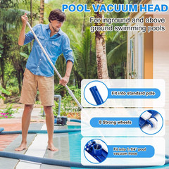 3 Pcs Pool Cleaning Kit 14&Prime; Vacuum Head with Flexible Wheels, 1-1/2 x 18ft Hoses