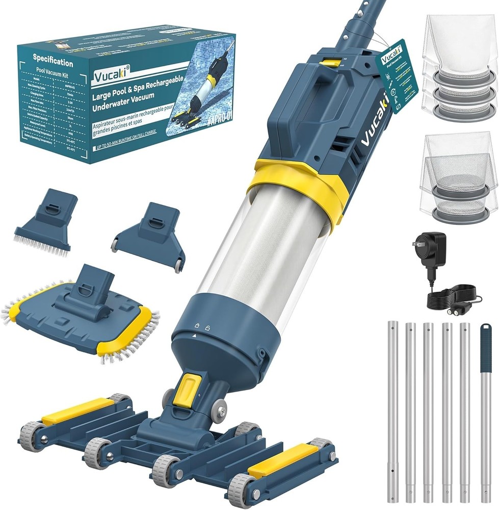 Cordless Pool Vacuum Cleaner 5 in 1 14in Head IPX8 Inground Above Ground Spa