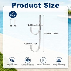 2-Pack Pool Pole Hanger, Iron Pool Hooks with Screws for Garden Tools [Silver]