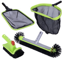 Swimming Pool Cleaning Kit w/ Skimmer, Mesh Net, 17.5&Prime; Brush & Scrub (No Pole)
