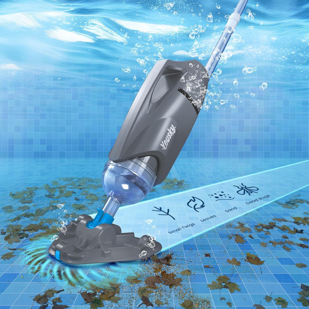 Cordless Pool Vacuum for Above Ground Pool with Telescopic Pole, 18.5 GPM Powerf