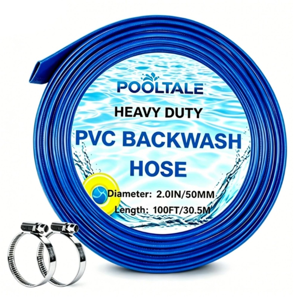 POOLTALE 2.0&Prime; x 100 FT Pool Backwash Hose, Heavy Duty 2IN x 100FT, Blue