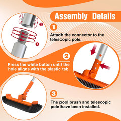 LAANPOLE Pool Brush with Pole, 16FT Heavy Duty Telescopic Pool Pole with 18&Prime; Poo