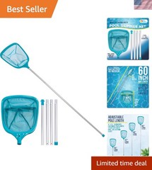 Durable 5 Foot Aluminum Pole Leaf Skimmer Net with Versatile Ultra-Fine Mesh Bag