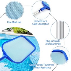 Pool Leaf Skimmer, 5 Section Aluminum Pole, Ultra Fine Mesh Net, Blue