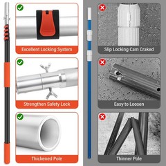 Pool Pole Telescopic Extendable 16FT 4 Baffle Locks Universal 1.25&Prime; Pole