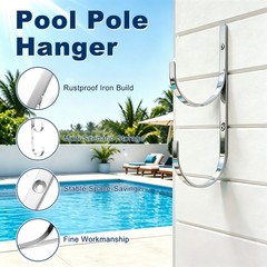 2-Pack Pool Pole Hanger, Iron Pool Hooks with Screws for Garden Tools [Silver]