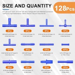 134PCS Vacuum Hose Automotive Kit 5FT,1/8&Prime; 5/32&Prime; 134pcs-5ft(1/8&Prime;~3/8&Prime;) Blue