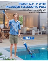 Cordless Pool Vacuum with Telescopic Pole, 18.5 GPM Powerful Suction, 1.5H Super