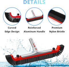 22” Wide Pool Brush Head for Cleaning Walls,Heavy Duty Inground/Above Ground Alu